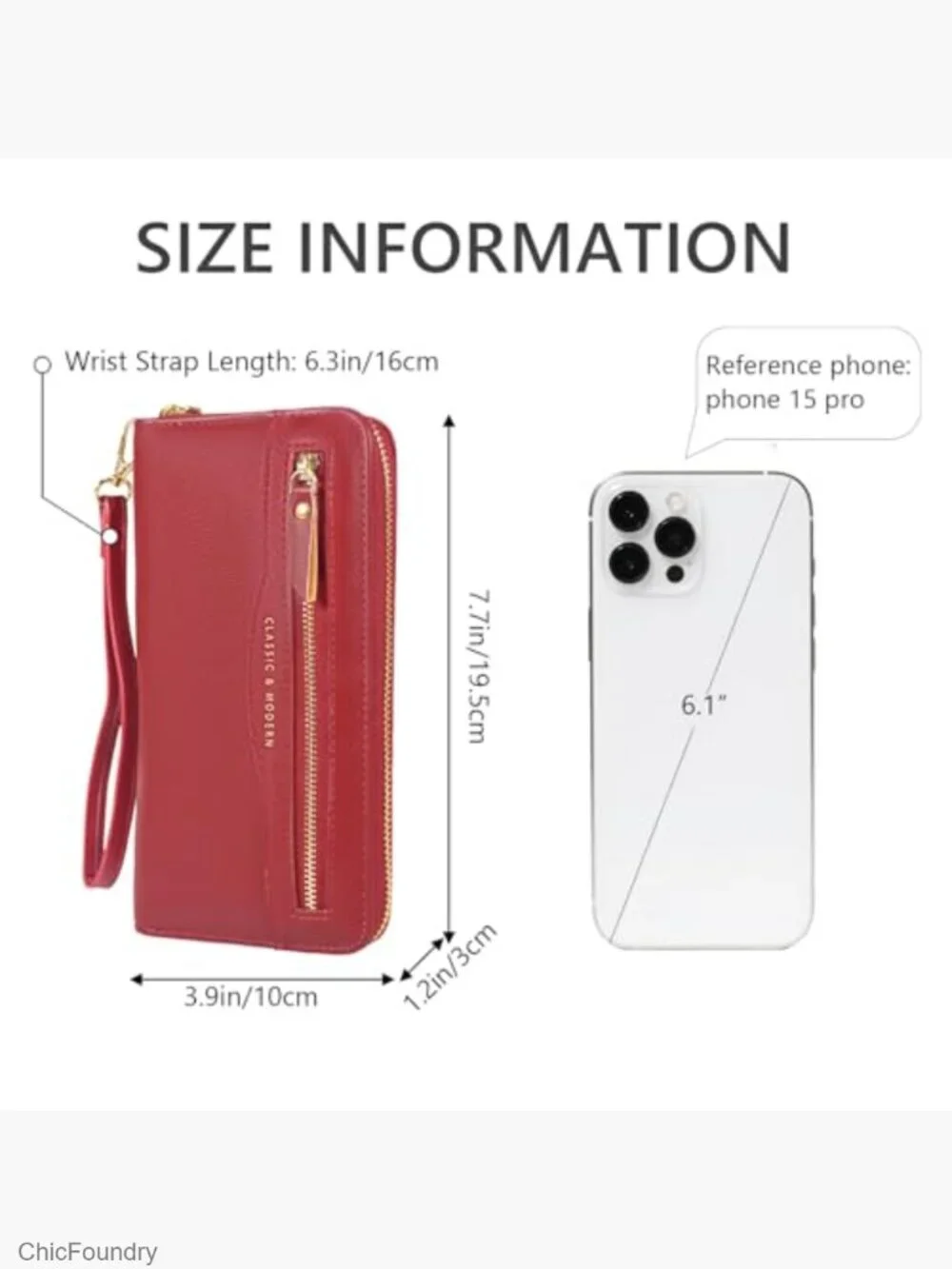 PU Leather Zip Around Wristlet Wallet with Detachable Strap Large Capacity